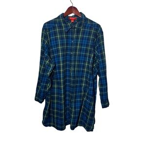 Joe Fresh Green Plaid Button Down Tunic Top Size 3x 100% Cotton
